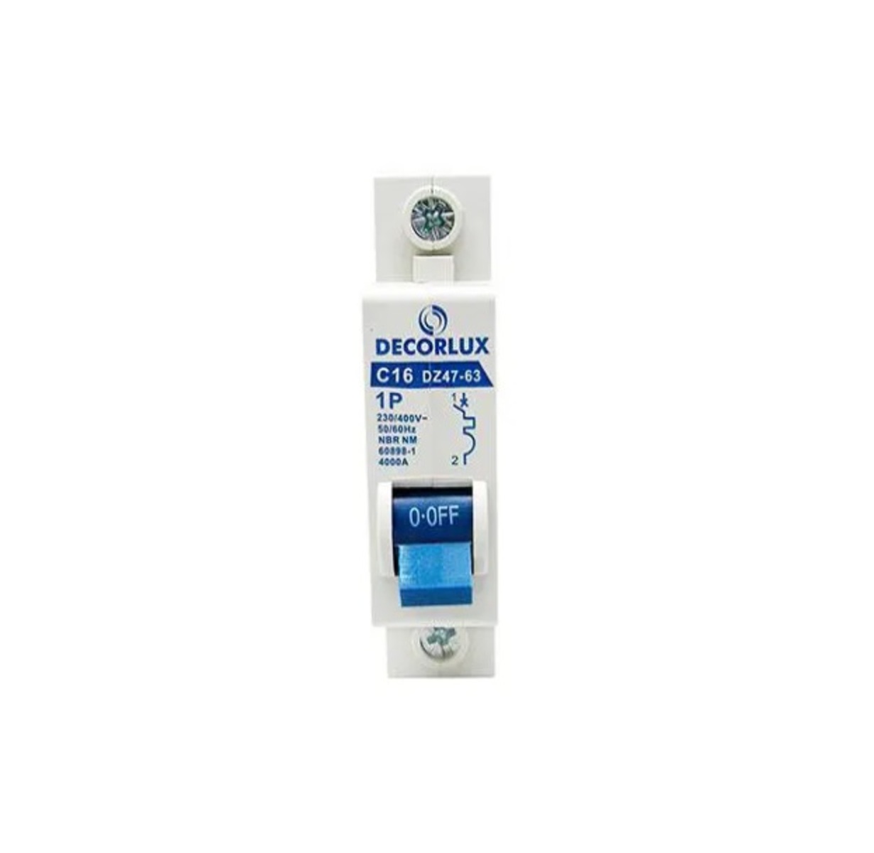 Mini disjuntor, plástico, DIN35, 1P 16A 230-400V 3KA curva C, cor branco