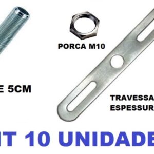 Kit 10 Niples 10cm + 10 Travessas Ferro C/ Aba + 10 Porcas M10