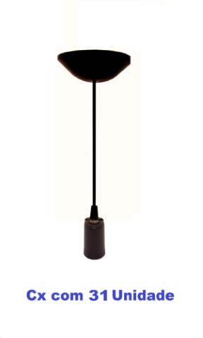 Lindo Pendente Cabo Pp 1m Canopla Termoplástico Preto Bivolt - Imagem 2