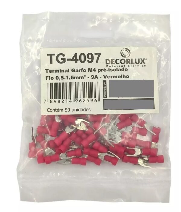 Kit 100 Un Terminais Conector Cabo 0,5mm A 1,5mm M4 Vermelho - Imagem 4